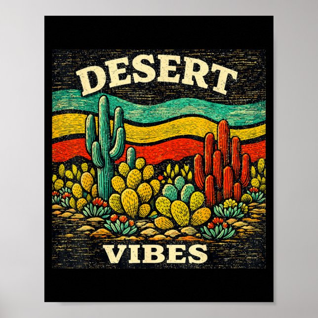 Desert Vibes Retro Cactus Design Outdoor Boho Poster (Front)