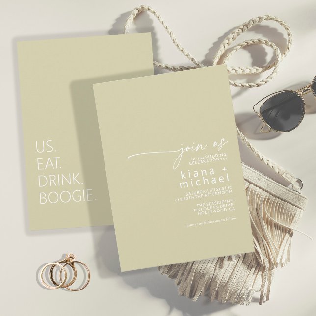 Desert Vibes Wedding Eat Drink Boogie Sage ID1019 Invitation (Creator Uploaded)