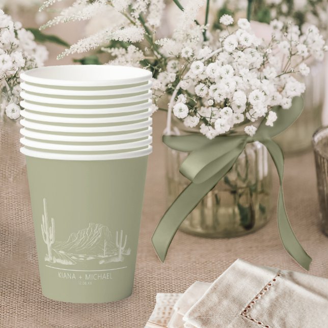 Desert Vibes Wedding Landscape Sage Green ID1019 Paper Cups (Creator Uploaded)
