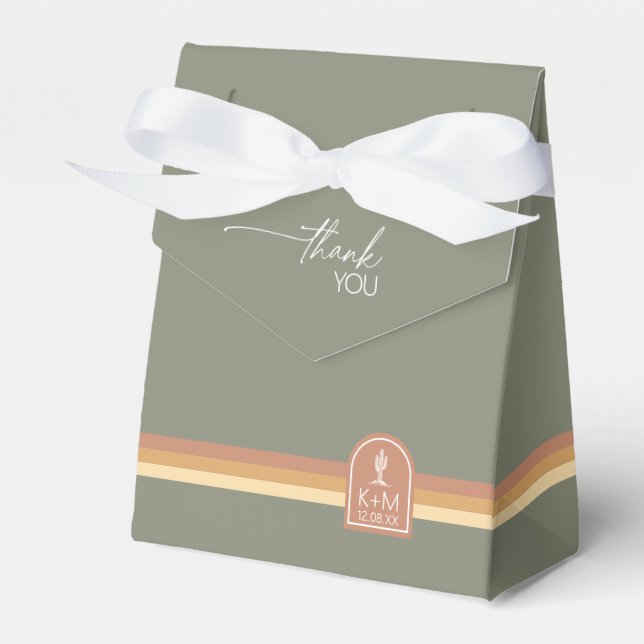 Desert Vibes Wedding Thank You Stripe Sage ID1019 Favour Box (Front Side)