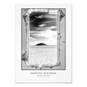 Desert view through derelict window photo print