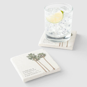 Desert Wedding Favour Personalised Retro Palm Tree Stone Coaster