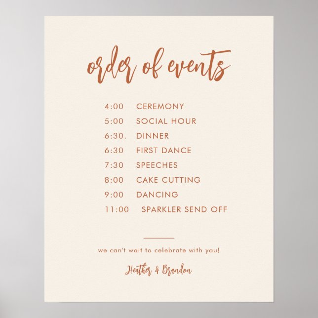 Desert Wedding Order of Events Timeline Printable Poster (Front)
