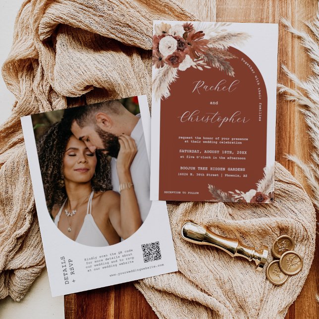 Desert Wedding Pampas Grass Boho Arch QR Code Invitation (Creator Uploaded)