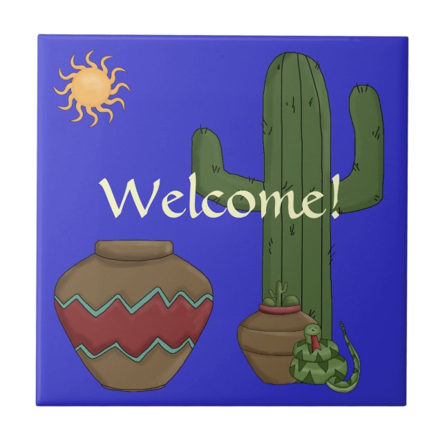 Desert Welcome Greeting - Southwest Snake Humour Tile (Front)