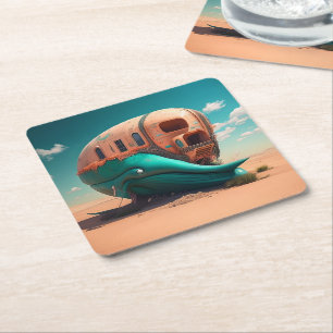 Desert whale house square paper coaster
