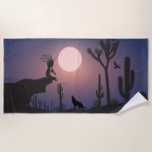 Desert Wolf Arizona Kokopelli Beach Towel