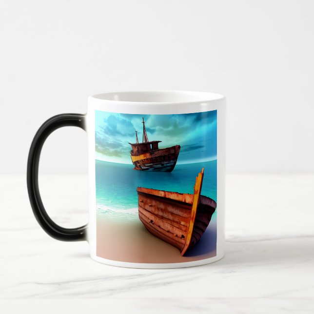 Deserted Boats on an Abandoned Beach Magic Mug (Left)