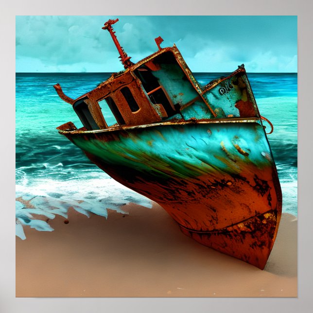 Deserted Ship on a Sandy Beach Poster (Front)