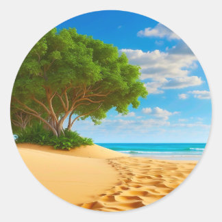 Deserted Tropical Island Sandy Beach Classic Round Sticker