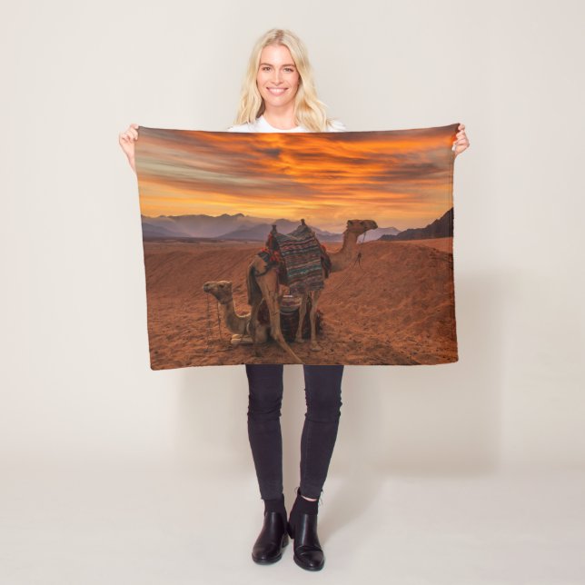 Deserts | Bactrian Camel Egypt Sand Dune Fleece Blanket (In Situ)