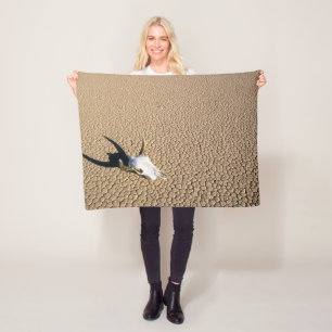 Deserts   Cow Skull on the Desert Ground Fleece Blanket