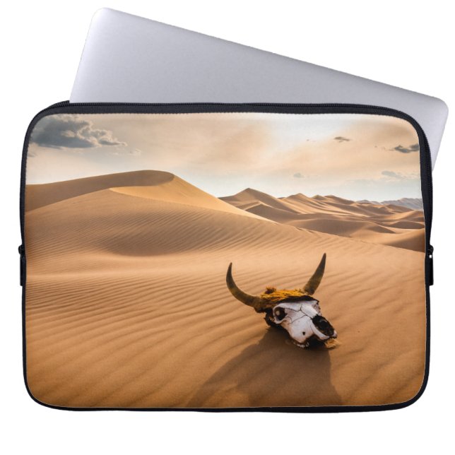 Deserts | Cow Skull Rippled Sand Dunes Laptop Sleeve (Front)