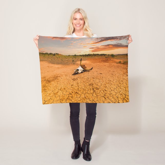 Deserts | Desert with Cow Skull Fleece Blanket (In Situ)