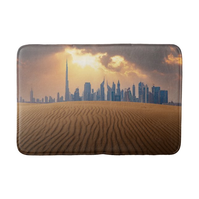 Deserts | Dubai's Skyline View from Sand Dune Bath Mat (Front)