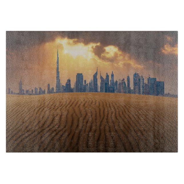 Deserts | Dubai's Skyline View from Sand Dune Cutting Board (Front)