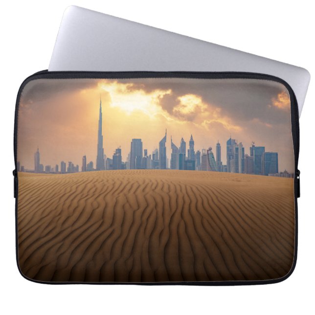 Deserts | Dubai's Skyline View from Sand Dune Laptop Sleeve (Front)