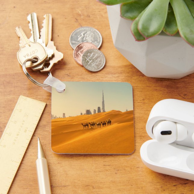 Deserts | Dubai's Skyline View with Camels Key Ring (Desk)