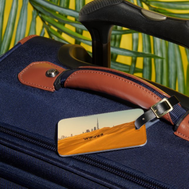 Deserts | Dubai's Skyline View with Camels Luggage Tag (Front Insitu 3)