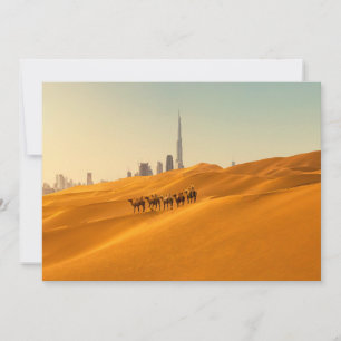 Deserts   Dubai's Skyline View with Camels Thank You Card
