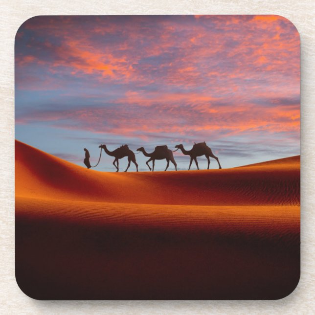 Deserts | Man & Camels in the Sand Dunes Coaster (Front)