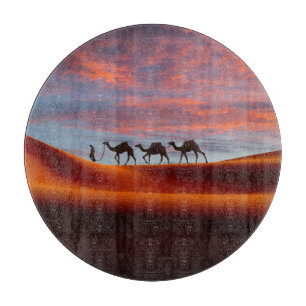 Deserts   Man & Camels in the Sand Dunes Cutting Board