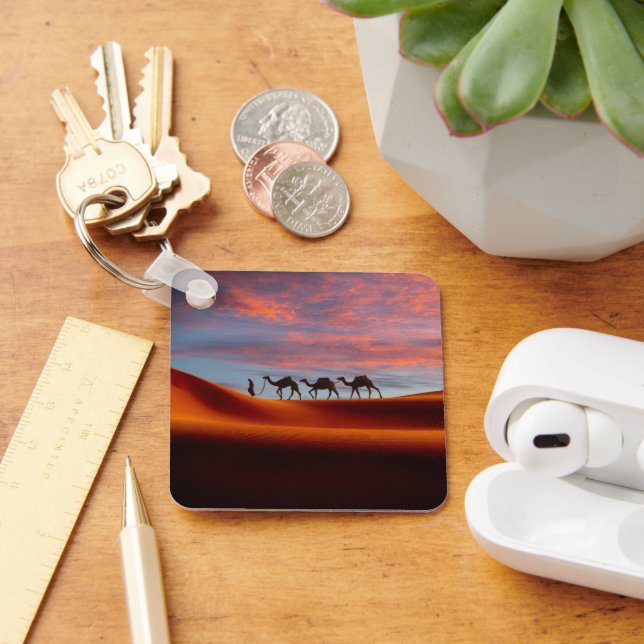 Deserts | Man & Camels in the Sand Dunes Key Ring (Desk)