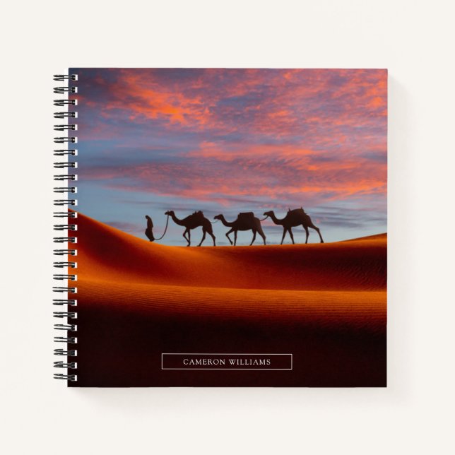 Deserts | Man & Camels in the Sand Dunes Notebook (Front)