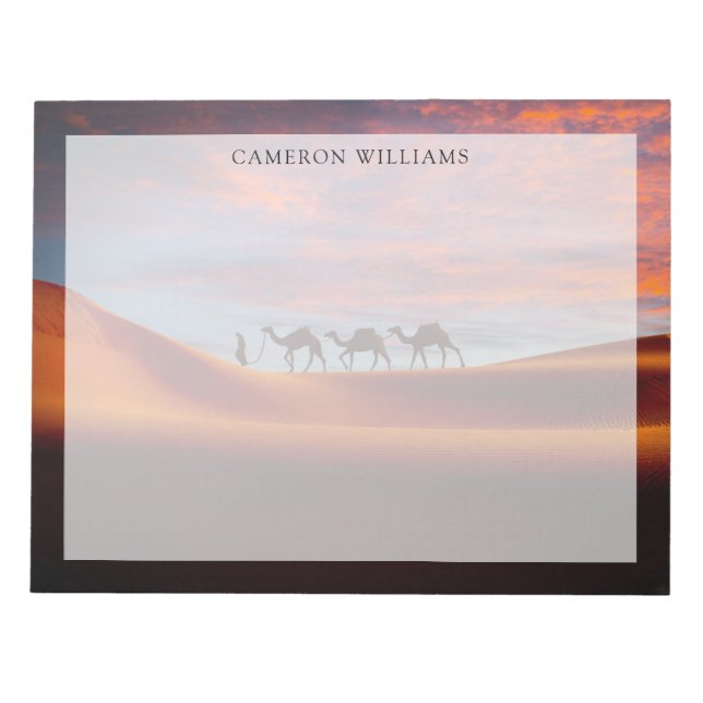 Deserts | Man & Camels in the Sand Dunes Notepad (Front)
