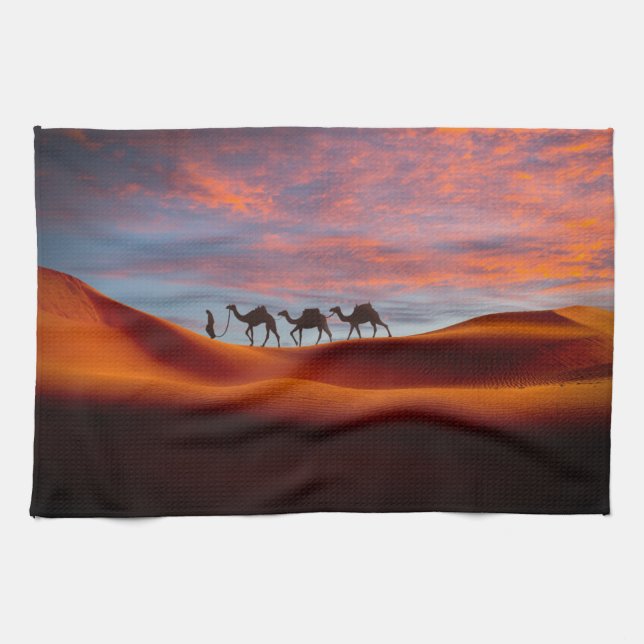 Deserts | Man & Camels in the Sand Dunes Tea Towel (Horizontal)