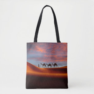 Deserts Man & Camels in the Sand Dunes Tote Bag