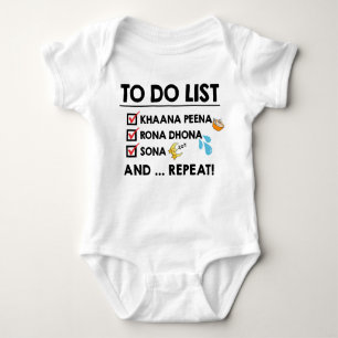 Desi Baby To-Do List! (Eat, Cry, Sleep) Baby Bodysuit