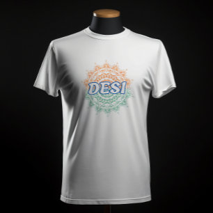 DESI Chakra Design Indian Tricolour Flag Tiranga T-Shirt