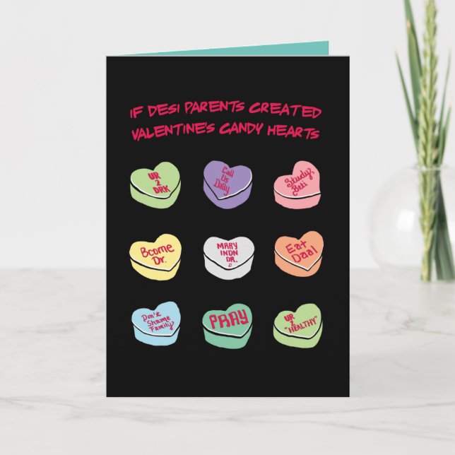 Desi Conversation Candy Hearts Holiday Card (Front)
