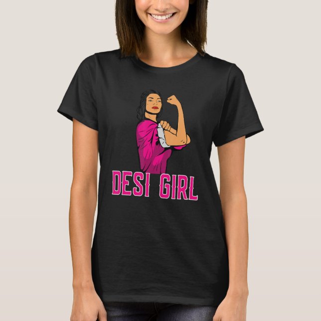 Desi Girl Bollywood Women Girl Black Hair T-Shirt (Front)