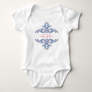 Desi Girl Text with Floral Persian Henna Pattern Baby Bodysuit