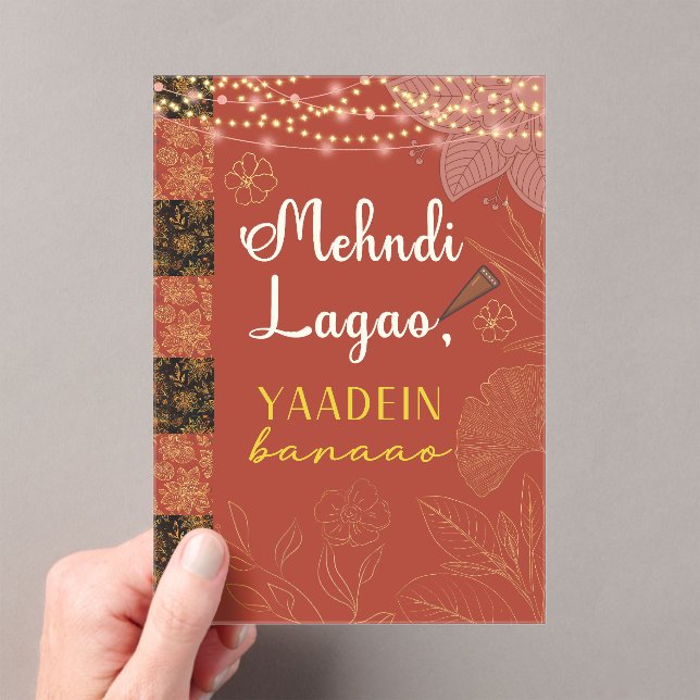 Desi Indian Pakistani Wedding Mehndi Food Sign Acrylic Invitations (Insitu (Handheld))