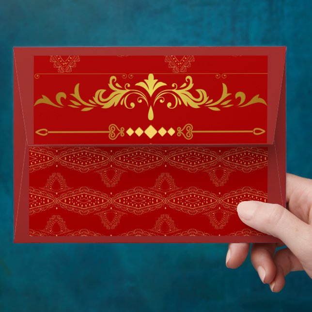 Desi Wedding Style Deep Red Design 2 Envelope (Hand)