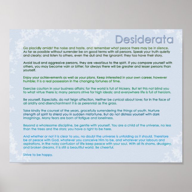 Desiderata and Butterflies Poster (Front)