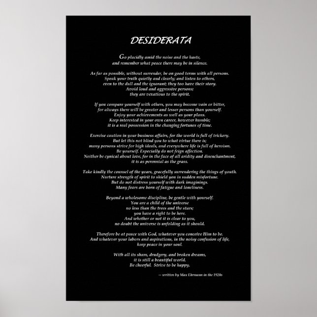 Desiderata Black Poster (Front)