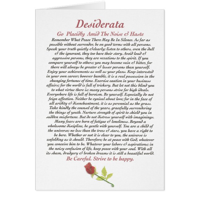 DESIDERATA Card=Rose (Front)