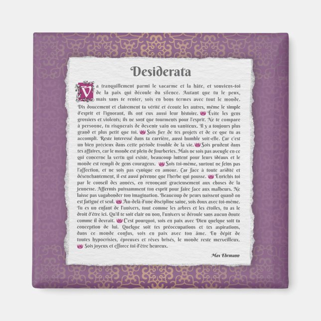 Desiderata - Choses désirées - poème  Magnet (Front)