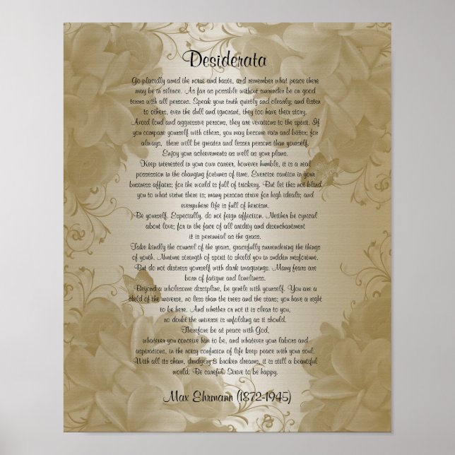 Desiderata "desired things" floral plumeria poster (Front)