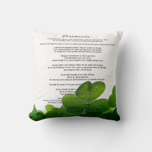 Desiderata "Desired Things" on Green Clovers Cushion