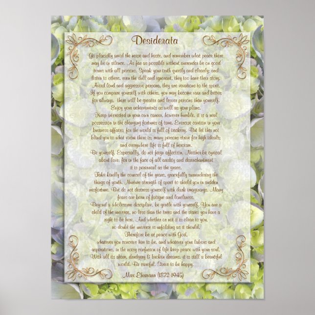 Desiderata "desired things", prose floral poster (Front)