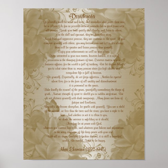Desiderata "desired things", prose floral poster (Front)