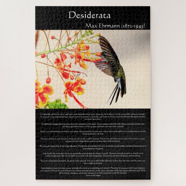 Desiderata Hummingbird buzzing a flower Jigsaw Puzzle (Vertical)