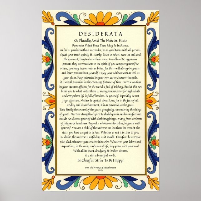 Desiderata in Art Deco Floral Border Poster (Front)