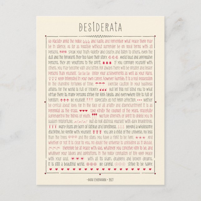Desiderata Inspirational Poem Postcard (Front)
