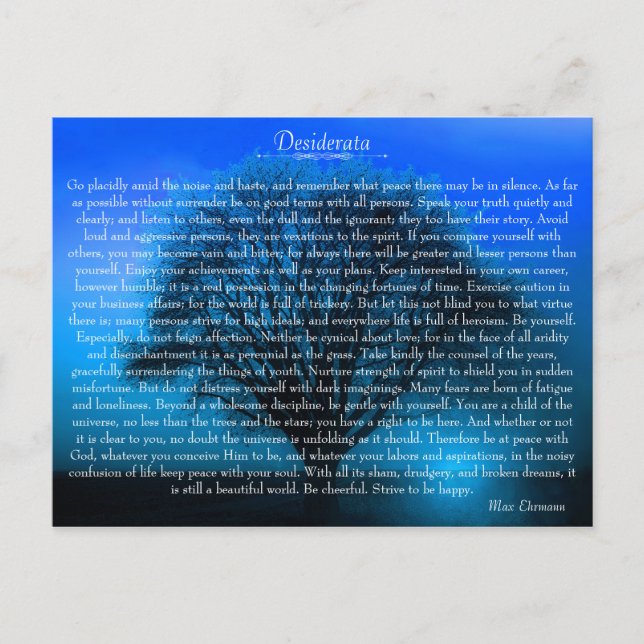 Desiderata Inspirational Poem with Mystical Tree Postcard (Front)